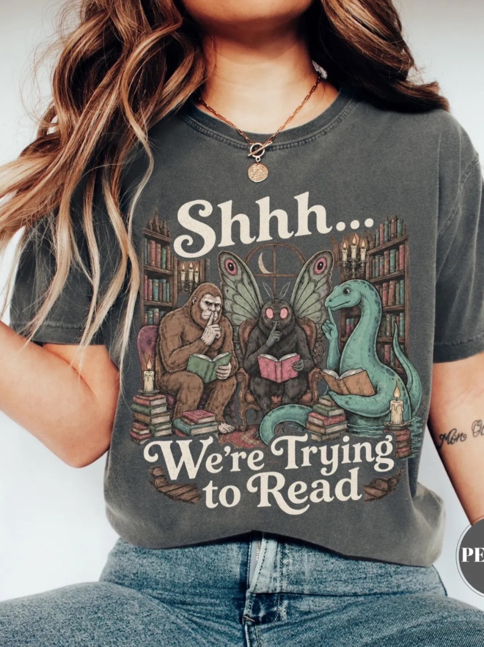 Comfort Colors Pepper 'Shhh... We're Trying to Read' Graphic Tee